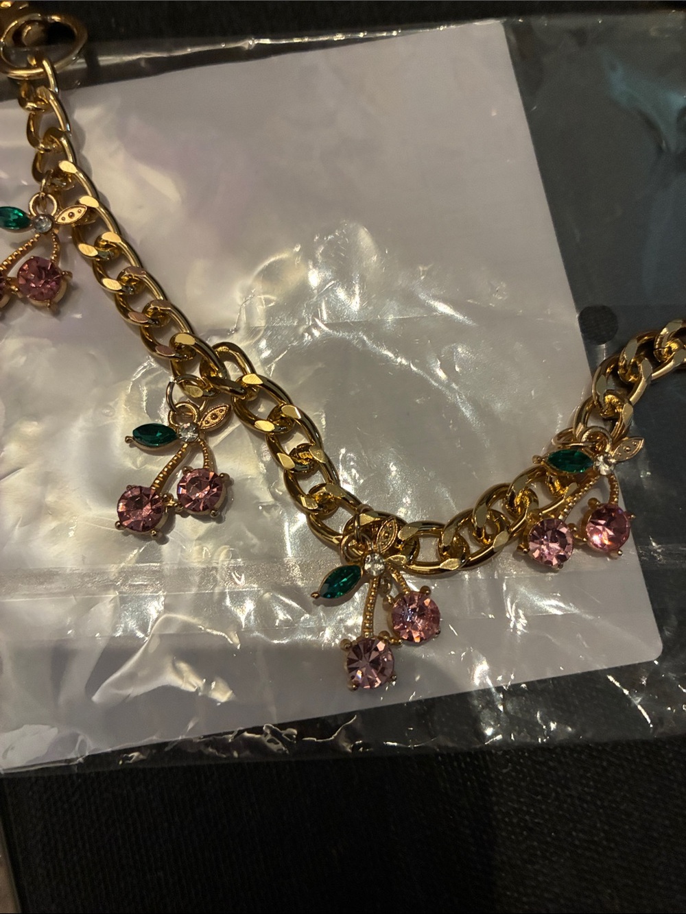 Gold Chain Bag Charm with Pink Flower Charms - Picture 4 of 5